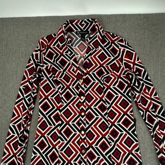 INC International Concepts Geometric Dress Buttons Collared V-Neck Long Sleeve - Picture 4 of 13